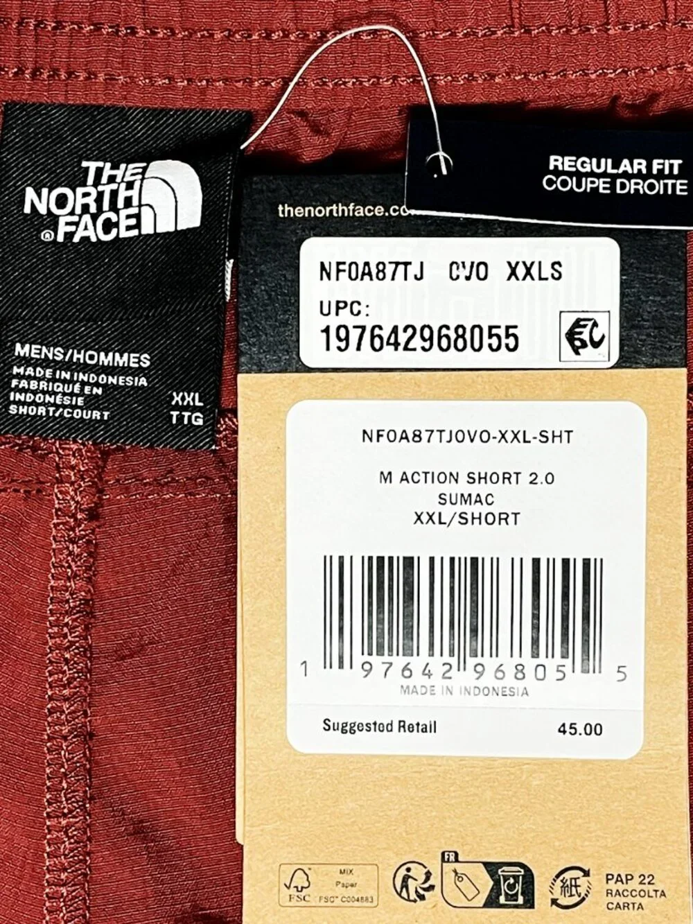 The North Face Action Short 2.0 Men’s XXL Sumac 5” NWT